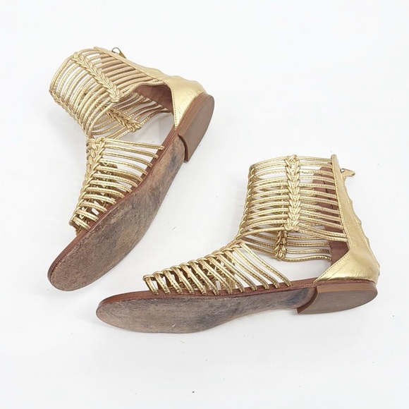 Sigerson Morrison Kelma Leather Gladiator Sandals Gold Flats size 6.5 - Picture 9 of 12